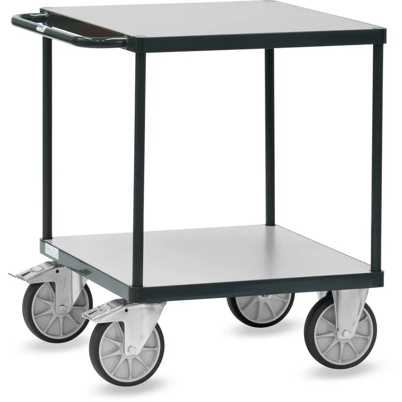fetra Schwerer Tischwagen mit 2 quadratischen Ladeflächen aus Holz mit TPE-Bereifung Neue Kollektion