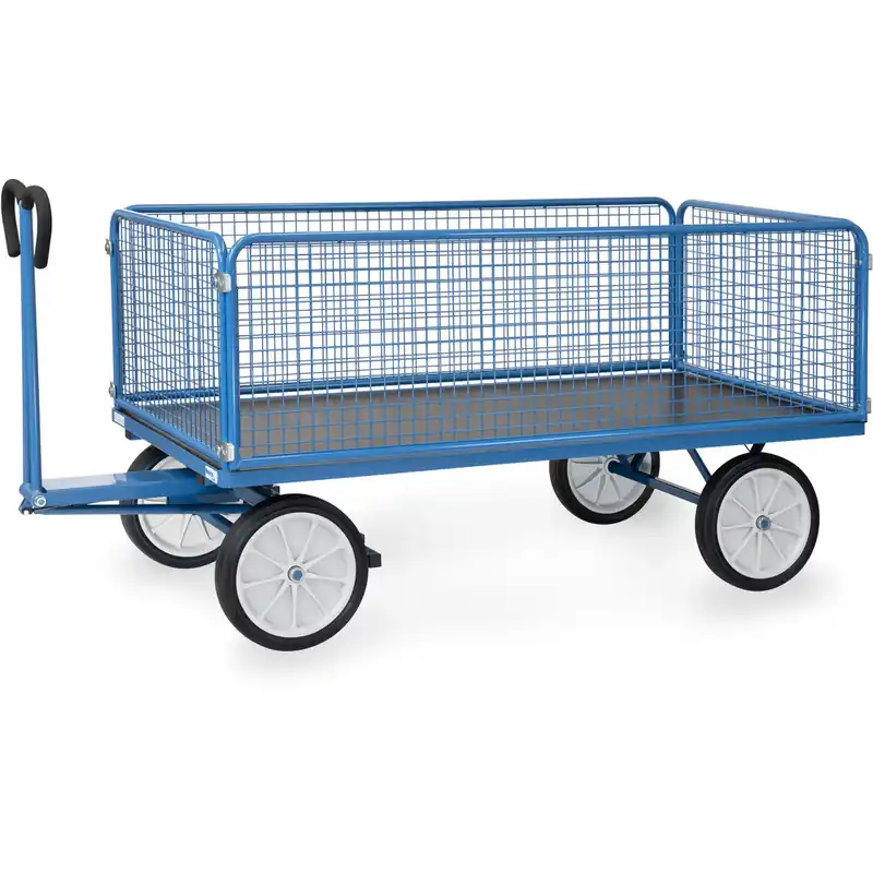 fetra Handpritschenwagen pulverbesichtet blau RAL-5007 mit Drahtgitterwänden 600 mm hoch Solange Der Vorrat Reicht