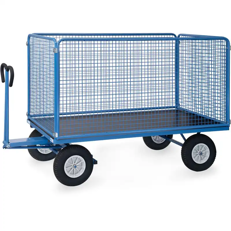 fetra Handpritschenwagen pulverbesichtet blau RAL-5007 mit Drahtgitterwänden 1000 mm hoch Begrenztes Angebot