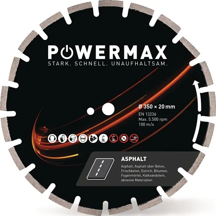 Diamanttrennscheibe PowerMax Asphalt D.450mm Bohr.25.4mm Seg.-B.3,6mm Neu Im Sortiment