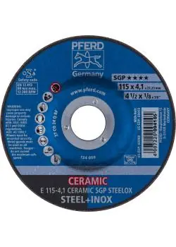 Zertifiziert PFERD Schruppscheibe E - CERAMIC SGP STEELOX - Außen-ø 115 bis 230 mm - Bohrungs-ø 22,23 mm - VE 10 Stück - Preis per VE