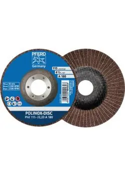 Super-Preis PFERD POLINOX-Schleifdisc PNZ - Korund - Außen-ø 115 und 125 mm - Bohrungs-ø 22,33 mm - Korngröße 100 und 180 - VE 5 Stück - Preis per VE