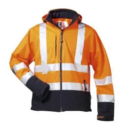 Warnschutz Softshell Jacke "Bill" - Gr. S bis XXXL - orange/marine - EN ISO 20471 Klasse 3 - 100% PES - Fleece-Futter - hoch abriebfest - abnehmbare Kapuze Online Kaufen