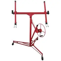 Fahrbarer Plattenheber mit Dreifach-Teleskopstange und Handwinde "ECO" - Stahlrohr pulverbeschichtet - Arbeitshöhe 3,35 m - Tragkraft 68 kg Sichere Zahlung