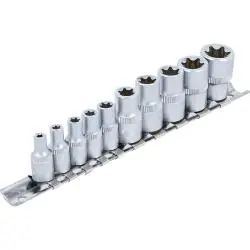 Steckschlüssel-Einsatz-Satz E-Profil - 10-teilig - Antrieb Innen-4-kant 6,3 mm (1/4") und 10 mm (3/8") - SW E4 bis E16 Kracherpreis